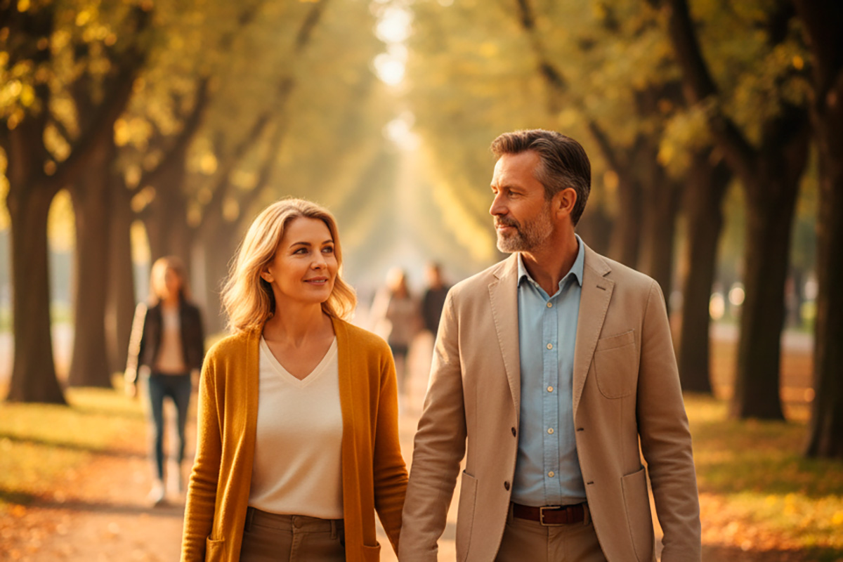 Casal maduro caminhando em um parque